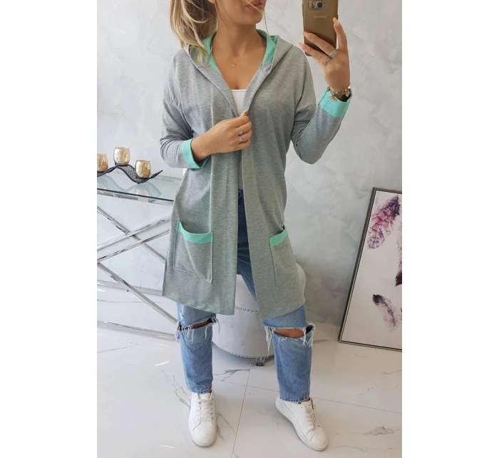 Dvojfarebná pláštenka s kapucňou 21679 mätová+šedá - Kesi