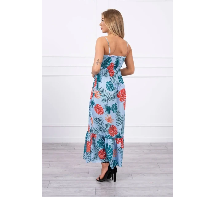 Šaty s motívom listov v modrej farbe