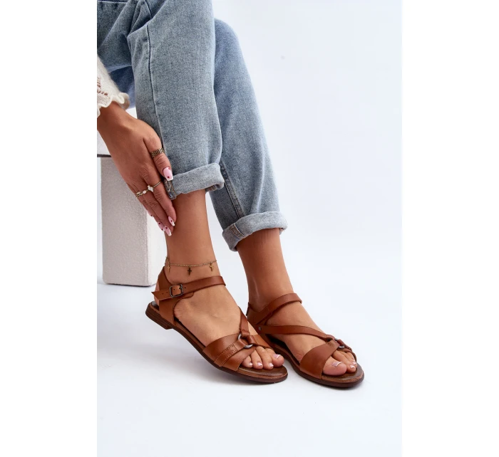 Zazoo 40182 Skórzane Sandały Damskie Brązowe