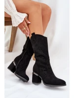 Ażurowe Kozaki Kowbojki Do Połowy Łydki S.Barski HY51-238 Czarne Ażurowe Kozaki Kowbojki Do Połowy Łydki S.Barski HY51-238 Czarne