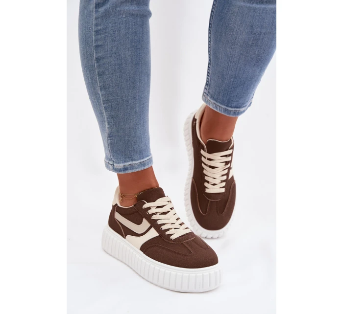 Dámské tenisky na platformě z eko semiše hnědé Cadrina Dámské tenisky na platformě z eko semiše hnědé Cadrina