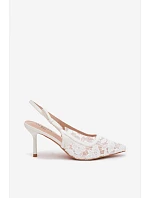 Dámské sandály na podpatku s krajkou bílé model 22103103 - Boto