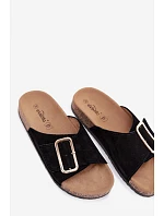 Kožené semišové dámské pantofle s přezkou černé model 22120816 - Boto