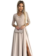 Dámske čipkované šaty 309-10 AMBER beige - Numoco