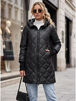 Dlhá dámska prešívaná čierna prechodná bunda FashionStreet TY5865 Dlhá dámska prešívaná čierna prechodná bunda FashionStreet TY5865