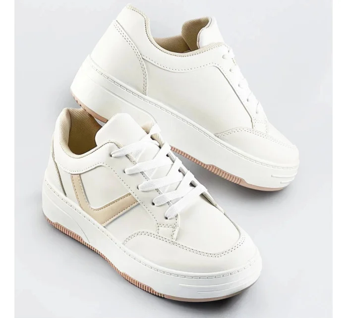 Bielo-béžové dámske športové šnurovacie topánky (S070)