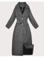 Dámsky dlhý kabát s opaskom S'West s čiernym pruhom (B8542-1)