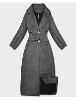 Černý pruhovaný dlouhý dámský kabát s páskem model 21322552 - S'WEST