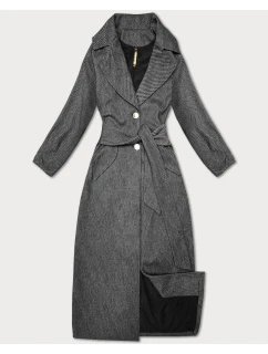 Černý pruhovaný dlouhý dámský kabát s páskem model 21322552 - S'WEST