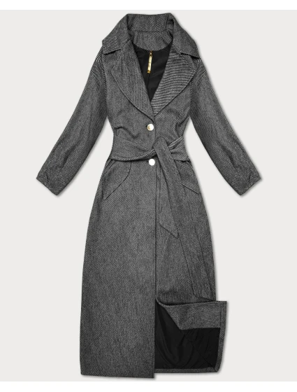 Dámsky dlhý kabát s opaskom S'West s čiernym pruhom (B8542-1)