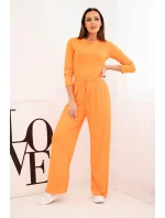 Dámska súprava z viskózy s vrchným dielom a širokými nohavicami oranžová