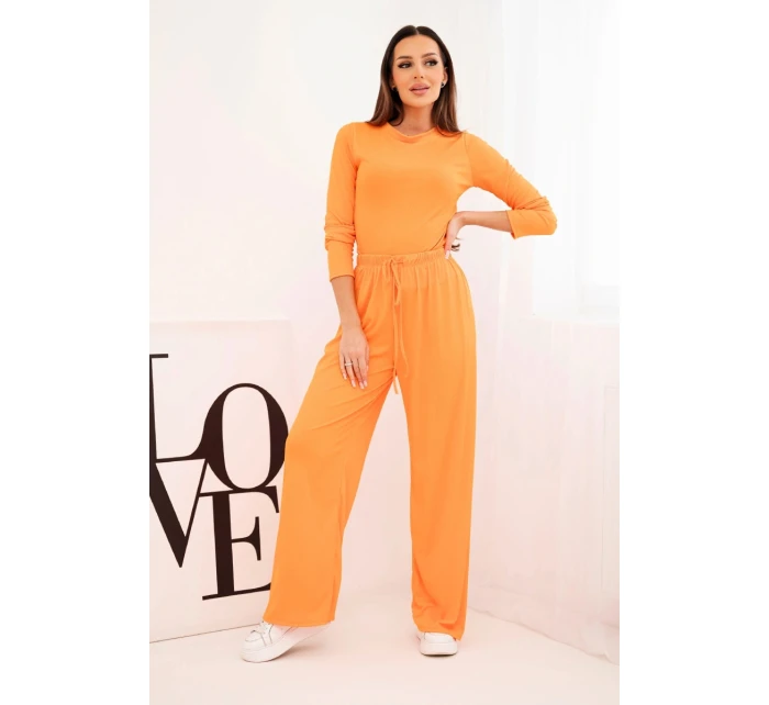 Dámska súprava z viskózy s vrchným dielom a širokými nohavicami oranžová