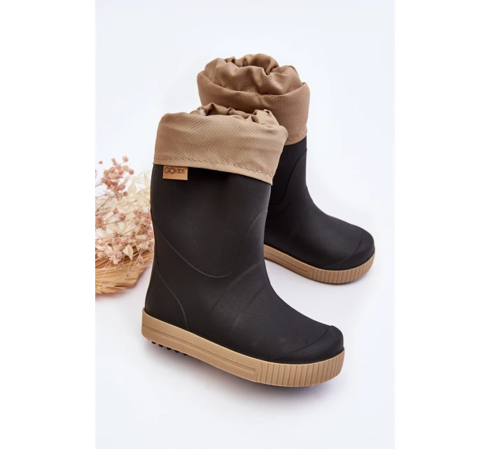 Dziecięce Kalosze Z Ocieplaczem Snow Wave Gokids 981 Czarno-Beżowe Dziecięce Kalosze Z Ocieplaczem Snow Wave Gokids 981 Czarno-Beżowe