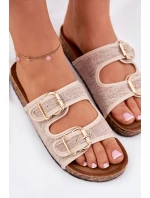 Materiałowe Klapki Damskie Na Korkowej Platformie Z Klamrami Beżowe Osoffe Materiałowe Klapki Damskie Na Korkowej Platformie Z Klamrami Beżowe Osoffe