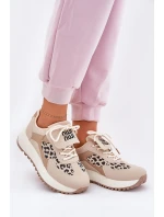 Buty Sportowe Sneakersy Damskie Na Platformie Panterka Beżowe Pumbes