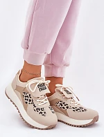 Buty Sportowe Sneakersy Damskie Na Platformie Panterka Beżowe Pumbes