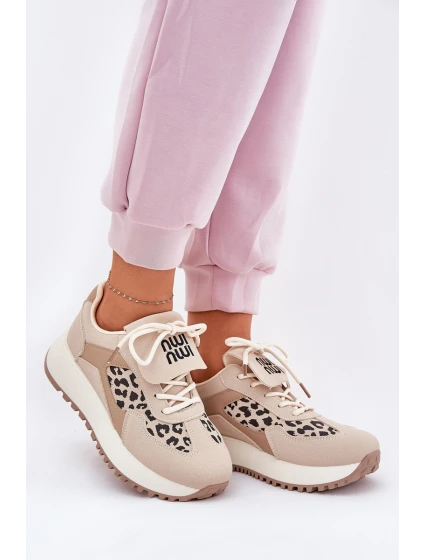 Buty Sportowe Sneakersy Damskie Na Platformie Panterka Beżowe Pumbes