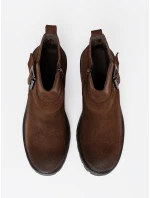 Designové  kotníčkové boty dámské hnědé na širokém podpatku
