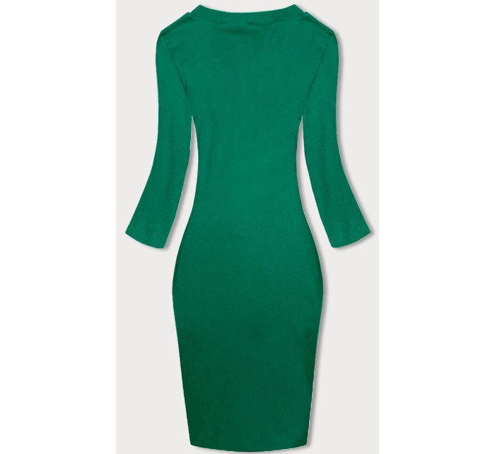 Zelené vypasované žebrované šaty s kulatým výstřihem (5131-13)