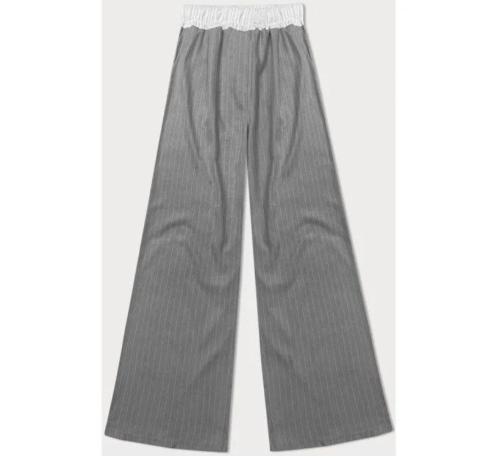 Dámske široké sivé pruhované nohavice (18629)