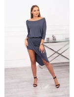 Asymetrické šaty, 3/4 rukávy, grafitová farba Asymetrické šaty, 3/4 rukávy, grafitová farba