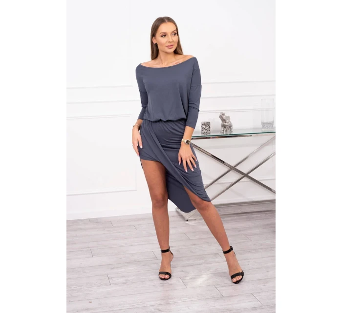 Asymetrické šaty, 3/4 rukávy, grafitová farba Asymetrické šaty, 3/4 rukávy, grafitová farba
