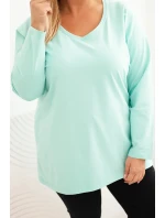 Dámska blúzka v nadmernej veľkosti s výstrihom do V a dlhými rukávmi mätová Dámska blúzka v nadmernej veľkosti s výstrihom do V a dlhými rukávmi mätová