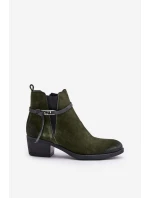 Zazoo 60478 Zamszowe Botki Na Obcasie Ocieplane Zapinane Na Zamek Ciemnozielone