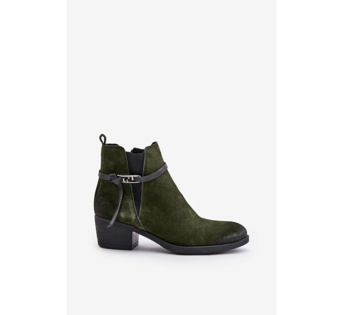 Zazoo 60478 Zamszowe Botki Na Obcasie Ocieplane Zapinane Na Zamek Ciemnozielone