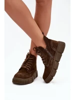 Zamszowe Niskie Botki Damskie Na Platformie Big Star SS274595 Brązowe