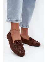 Zdobione Mokasyny Damskie Z Eko Zamszu Brązowe Prissine Zdobione Mokasyny Damskie Z Eko Zamszu Brązowe Prissine