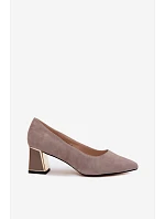 Lodičky z přírodního semiše na podpatku Vinceza Béžové