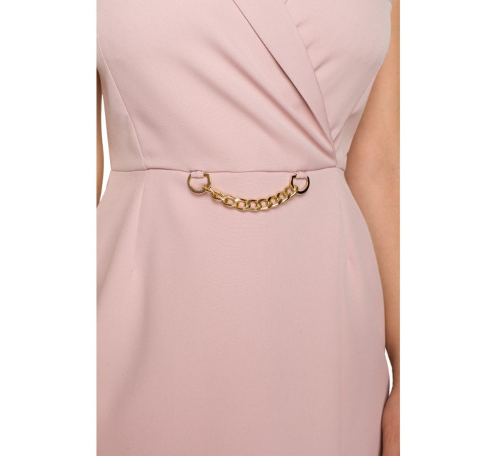 K149 Blejzrové šaty s ozdobnou retiazkou - krepová ružová