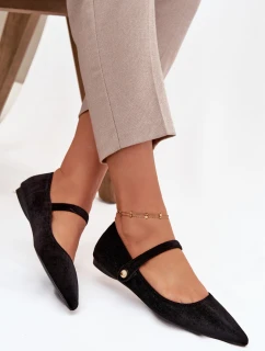 Dámske zamatové baleríny s opaskom a zlatými detailmi Gisanne - čierne