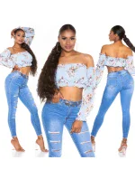 Dámsky sexy volánový top Carmen T80149 Ružová s kvetinovým vzorom - Style fashion