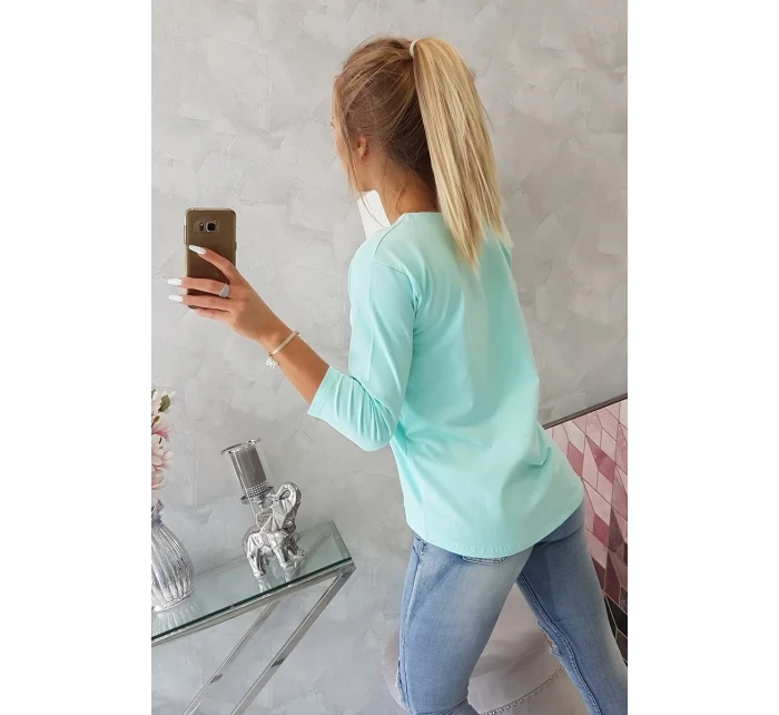 Halenka s 3D grafikou model 18743972 v mátové barvě - K-Fashion Halenka s 3D grafikou model 18743972 v mátové barvě - K-Fashion