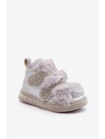 Skórzane Dziecięce Śniegowce Ocieplane Srebrne Leela Skórzane Dziecięce Śniegowce Ocieplane Srebrne Leela