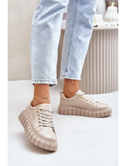 Ocieplane Sneakersy Damskie Big Star MM274618 Beżowe Ocieplane Sneakersy Damskie Big Star MM274618 Beżowe