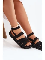 Eko Zamszowe Sandały Damskie Z Rzepami Czarne Valpera Eko Zamszowe Sandały Damskie Z Rzepami Czarne Valpera