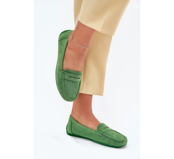 Damskie Zamszowe Mokasyny Zielone Lenvie