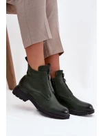 Zateplené dámské boty na zip s ozdobným tmavě zelené model 21708391 - Boto Zateplené dámské boty na zip s ozdobným tmavě zelené model 21708391 - Boto