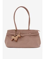 Kožená kabelka z imitace semiše s přívěskem jezevčík béžová Noellea