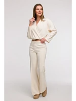 B296 Široké nohavice s prednými švami - vanilka