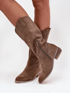 Dámske topánky na nízkom podpätku vo westernovom štýle Cherrie - tmavobéžové, eko semiš