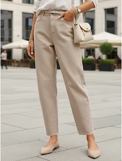 Jeansy damskie fit z wysokim stanem beżowe model 22136274 - FashionStreet