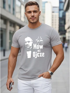 Tshirt męski klasyczny z nadrukiem bawełniany szary model 22217932 - FashionStreet
