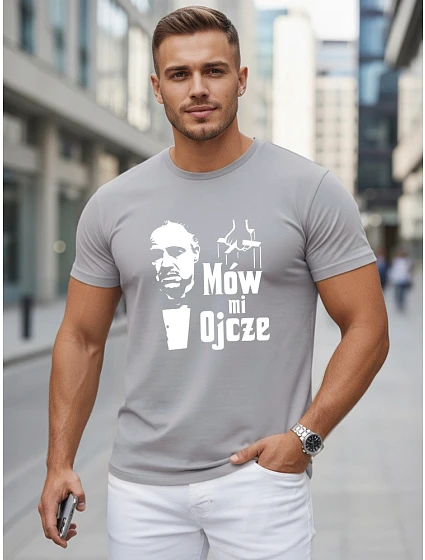Tshirt męski klasyczny z nadrukiem bawełniany szary model 22217932 - FashionStreet
