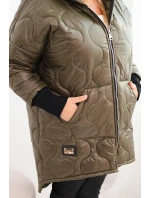Dámske Plus veľkosť zimná bunda prešívané s kapucňou Khaki Dámske Plus veľkosť zimná bunda prešívané s kapucňou Khaki