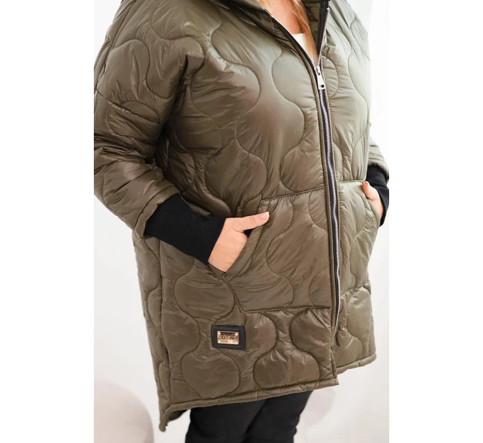 Dámske Plus veľkosť zimná bunda prešívané s kapucňou Khaki Dámske Plus veľkosť zimná bunda prešívané s kapucňou Khaki