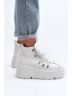 Zazoo 3416 Skórzane Damskie Buty Sportowe Białe